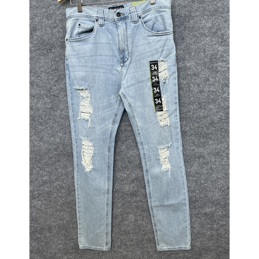 Empyre Jeans Men's 34 NWT Verge Tapered Skinny Blue Light Wash Distressed Zumiez